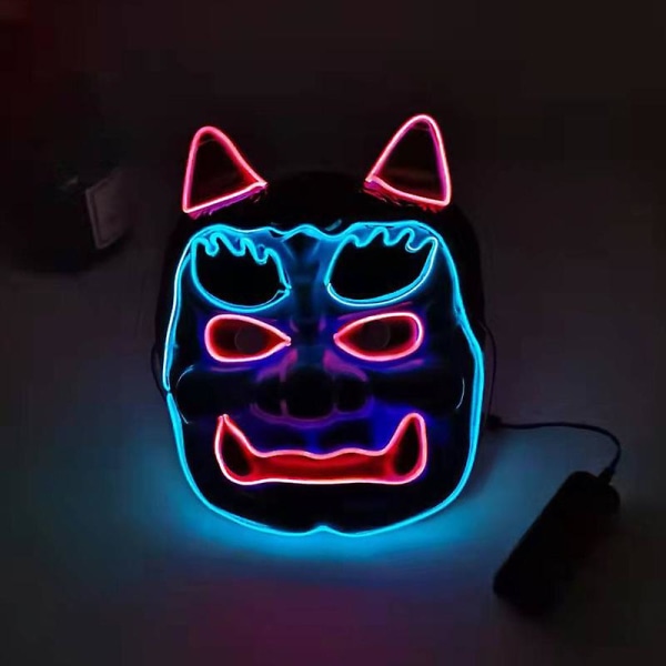 Glowing Line Mask Halloween Atmosphere Japanese Nian Beast Glowing Mask Led Glowing Mask Horror Mask