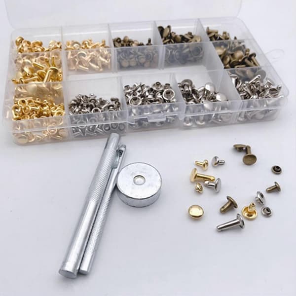 300 Set Leather Rivets Double Cap Rivets Tubular Metal Studs With Punch Pliers Fastener Setting Tool For DIY Leather Craft [DB]