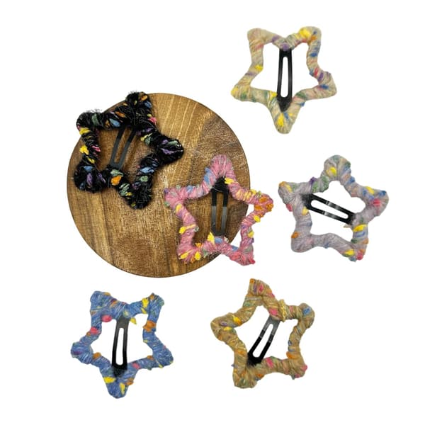 6 STK Stjerne Fluffy Hårspenner, Fargerike Formede Barrettes