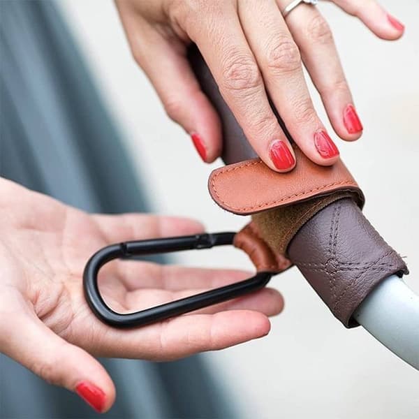 Stroller Hooks, Set of 2, Extra Sturdy, Brown PU Leather, Stroller Hooks, Stroller Accessories