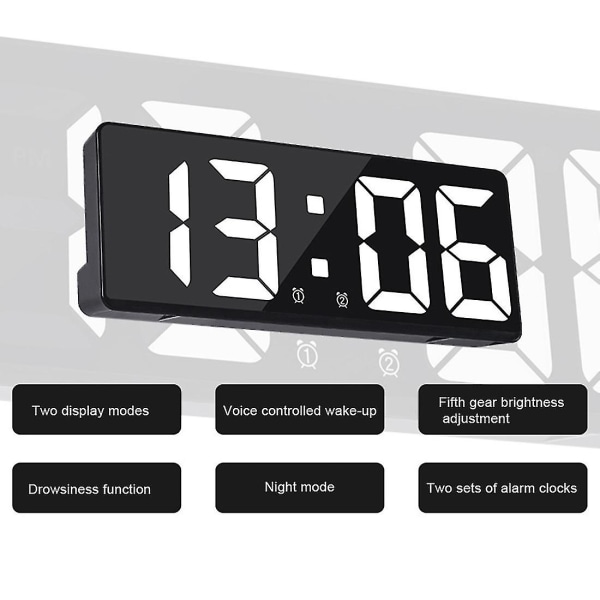 Peili Digitaalinen Herätyskello Äänenohjaus Pöytäkello Uinuttaminen Yötila Led-kellot Älä Häiritse Mo