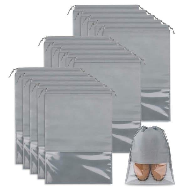 15 stk. skotasker, store non-woven tasker med snøre (lysegrå)