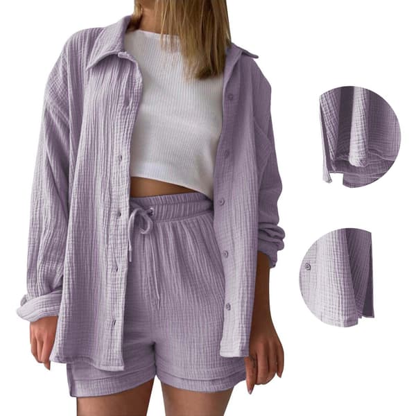 Damtröja och shortsset – Enfärgad långärmad vardagsoutfit*Khaki*S Khaki S Khaki S