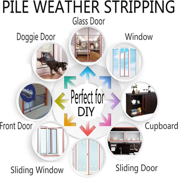 Brush strip for sliding windows/doors, self-adhesive weatherstripping tape, draft stopper (6 meters, grey)