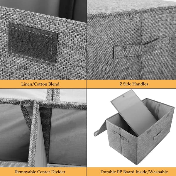 2-pack Large Storage Boxes with Lids and Handles, Foldable Linen Storage Baskets (Coffee)
