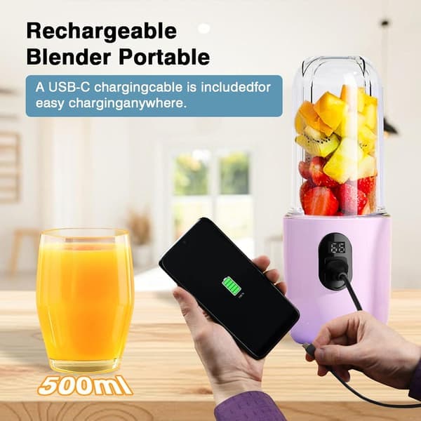 Portable Blender for Shakes and Smoothies, 500ml USB-C Rechargeable Mini Blender with 16 Blades, LED Power Indicator, Safety Lock [Ho]