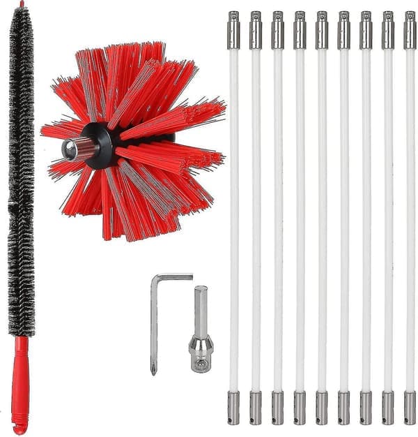 Professional Chimney Cleaning Kit 3.6 m, Adjustable Nylon Brush 100 mm, Ducts 9 Rods, Chimney Cleaning Kit Pellets