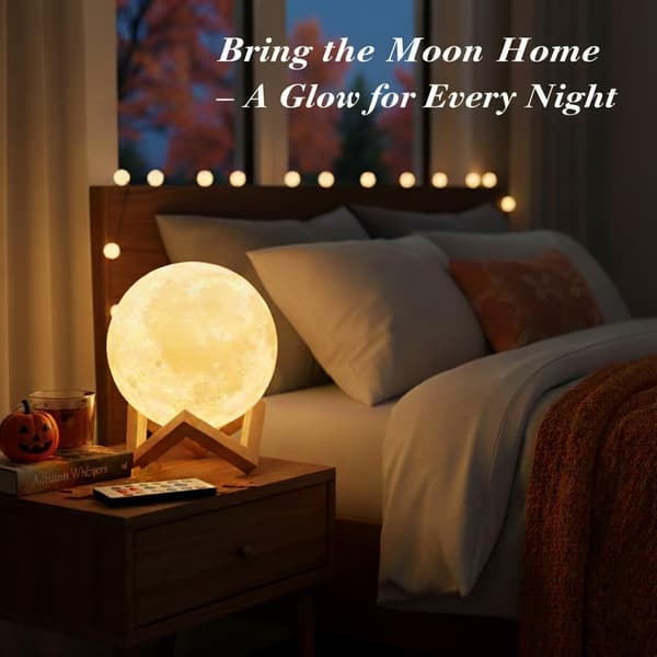Moon Lamp, 16 Colors Available - 1.4 Meter 3D Printed Moon Lamp, 148 Patterns, Wooden Base, Remote Control and Touch Control -