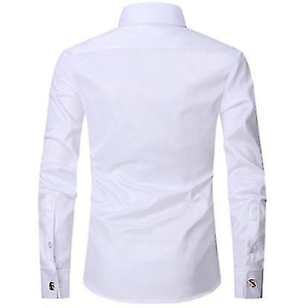 Herrar Långärmad Business Bröllopsskjorta 4XL Vit White 4XL