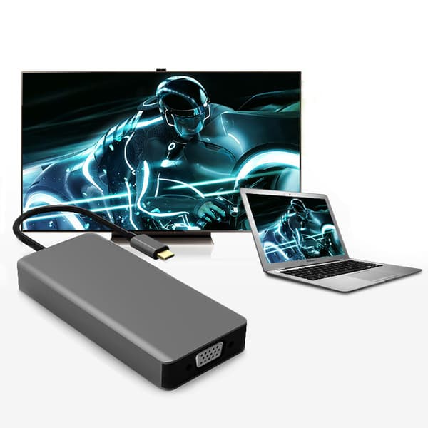 Type C multifunktionskonverter med VGA HDMI USB3.0 x 3 udvidelsesgrænseflade til 4K HD-video