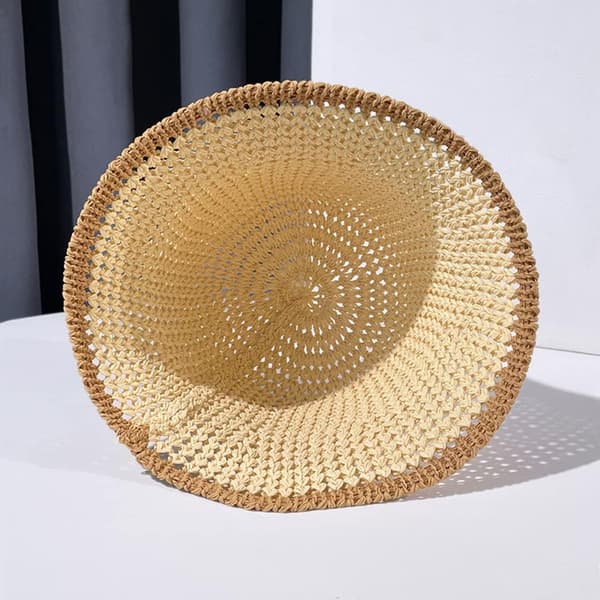 Kvinders sommerbøllehat Mode hæklet strik foldbar strand håndvævet bomuld beige One Size Beige One Size