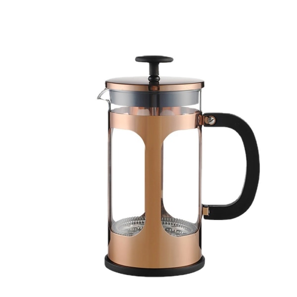 Fransk presse kaffemaskine, glas klassisk kobber 304 rustfrit stål kaffepresse, koldbryg varmebestandig fortykket borosilikat
