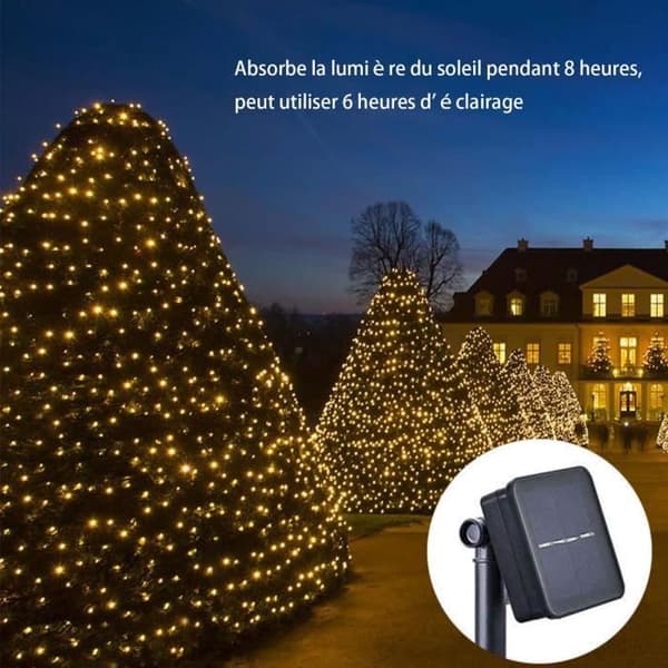 Utendørs solcellelysslynge - 300 LED-lys 32m - IP65 vanntett - 8 moduser - Varmhvit