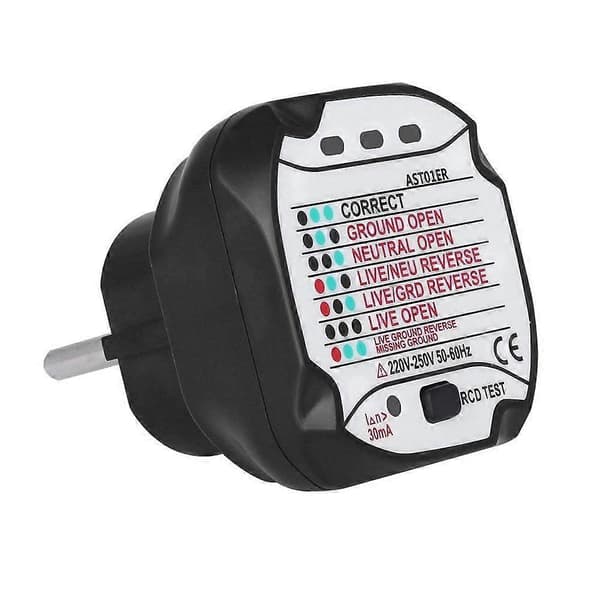 AST01 Stikkontakttester, GFCI Stikkontakttester Automatisk Elektrisk Kredsløbsdetektor (220V EU-stik)