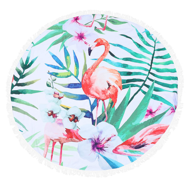 Rundt strandhåndklæde Hurtigttørrende strandhåndklæde Letvægts rejsehåndklædetryk Badehåndklæde Tropical Yoga T Flamingo 150X150CM