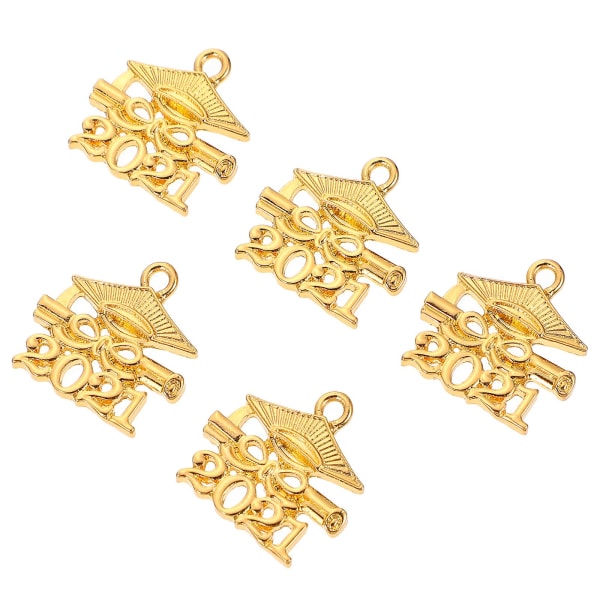 5 Pcs 1 Set Fashionable Diy Supplies Jewelry Pendants Alloy Graduation PendantsGolden2x2x0.1cm