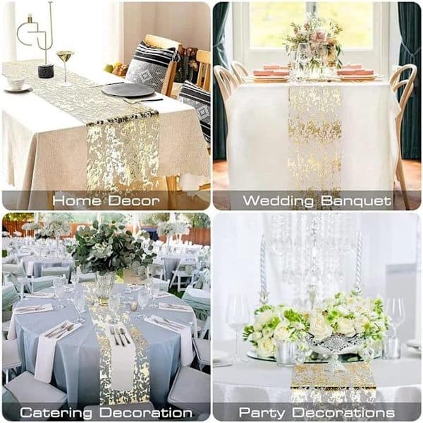 Table Runner 28*275 cm Silver Table Runner Silver and Gold Foil Table Runner Tablecloth Polyester Table Runner Shiny Metallic Mesh Roll Table Runner