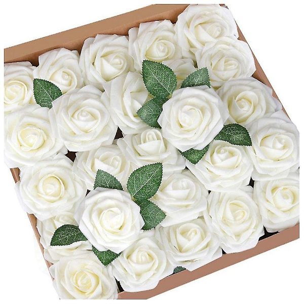 50 stk. Kunstige Blomster, Beige Roser Real Touch Skum Falske Bulk Med Stilk Kompatibel Med Bryllupsbuketter Diy D