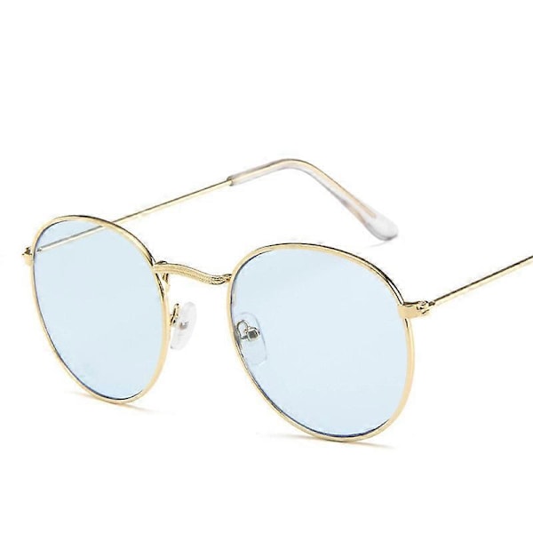 Kultainen metallikehys aurinkolasit naisille peili pyöreät aurinkolasit pinnoite heijastava retro aurinkolasit merkki suunnittelija trendikkäät lasit kulta sininen multi multi Gold Blue