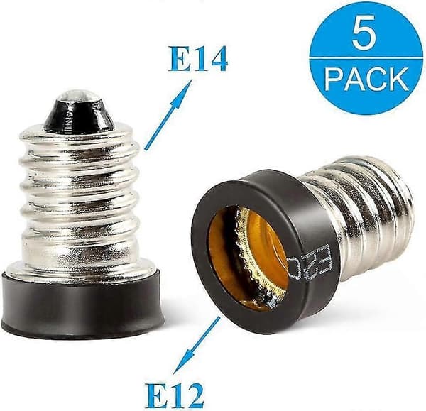 (5-pakning) E14 til E12 Adapteromformer, Liten Edison Skrue Europeisk Base (E14) til Kandelaberskrue (E12) Sokkelreduserer