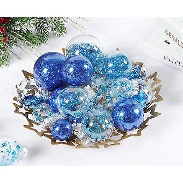 Blå förpackning med 34 glänsande, matta och glitter mini julgransdekorationer