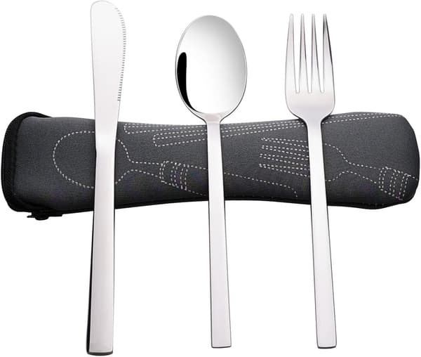 Portable Cutlery Set 3-Piece Spoon Fork Knife Perfect for Camping Picnic Work Hiking Silver