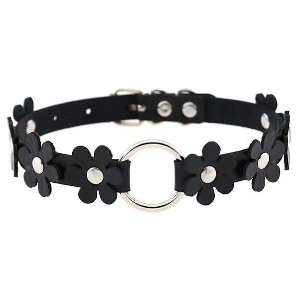 Sort Kvinder Blomst Læder Halskæde Punk Rock Gotisk O-Ring Justerbar Choker Krave Halskæder Fødselsdagsgaver