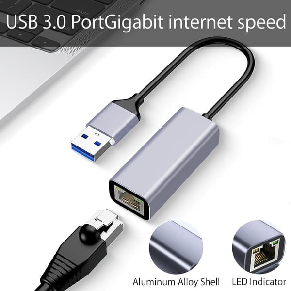 wxsp USB LAN 2.0 Ethernet-adapter, 1000 Mbps, USB til RJ45 Gigabit Ethernet LAN, kompatibel med Surface, MacBook, laptop, PC med Windows