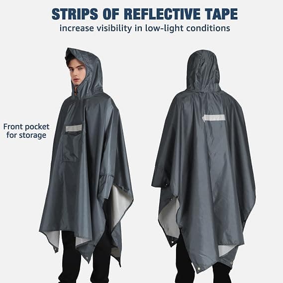 Waterproof Rain Poncho with Sleeves and Pockets Lightweight