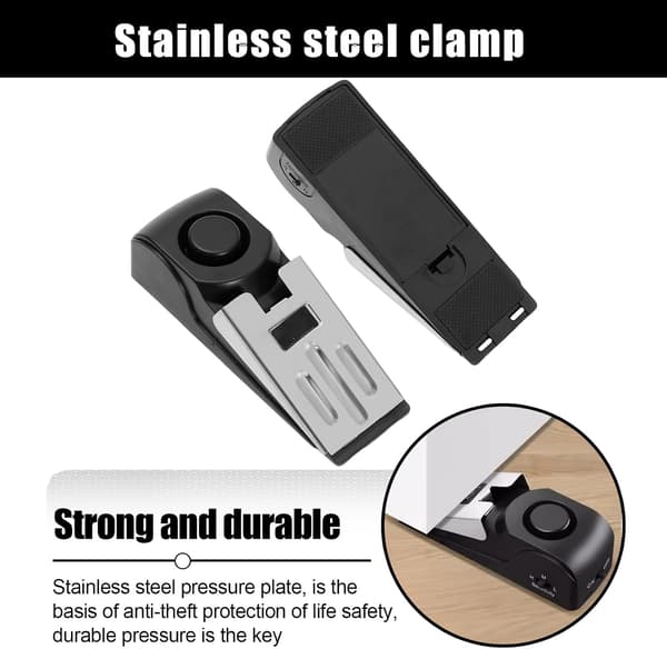 Set med 4 dörrstopp och larm, 120 dB, bärbart dörrstopp, halkfritt, stöldskydd, hemsäkerhet
