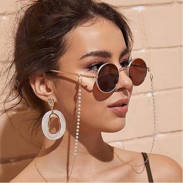 Enkel kjede for solbriller med perler for kvinner, jenter