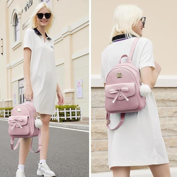 Mini Backpack Set for Women - Three-piece set, compact PU leather, stylish backpack, cute and casual everyday backpack for travel