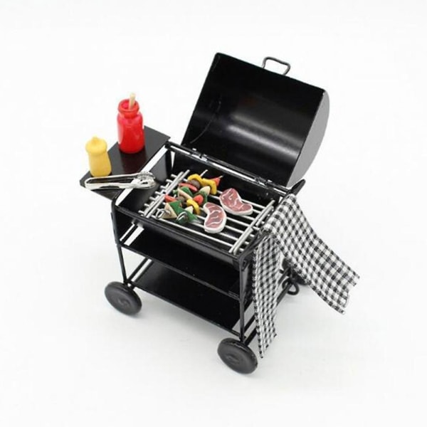 1 Set Simulerad Grillvagn Mat Leksak Mini Hem Ornament Leksak Dockhus Tillbehör Svart 9x6.3cm Black 9x6.3cm