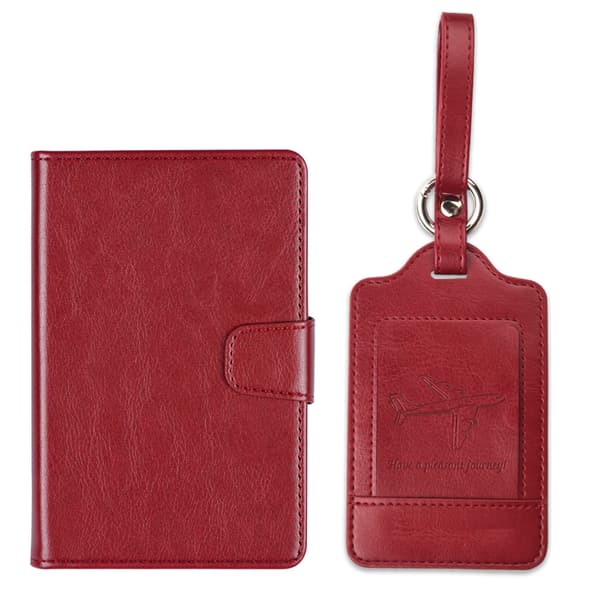 (Burgundy), Pascover + Lufthavnsetiket, 2-delt sæt, Kuffertetiket