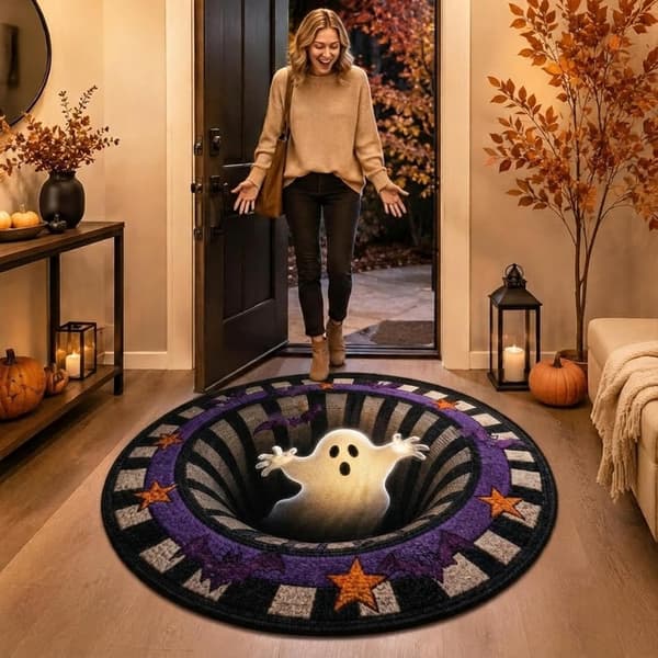 1 pc Halloween 3D Optical Illusion Carpet Soft Plush Fleece Round Rug Round 60 cm 60cm 60cm