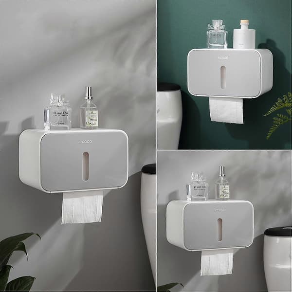 Wall Mounted Self-Adhesive Paper Towel Holder Rolls Tissue Holder Tissue Storage Box Waterproof and Dustproof No Drilling