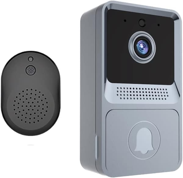Grå - Trådlös videodörrklocka, Wi-Fi smart videodörrklocka, nattseende, dörrklocka kit med HD-video, molnlagring