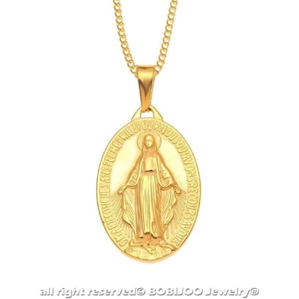 Chambre d'or Jewelry - Anheng Halskjede Medal Virgin Mary Miraculous Stål Gullbelagt gullkjede