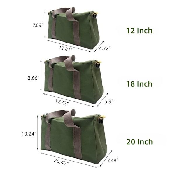 12 Inch Canvas Tool Bag, Wide Mouth Tool Bag, Large Capacity Tool Storage , for Storage Wrenches Pliers Tools (Green - 12 inch)