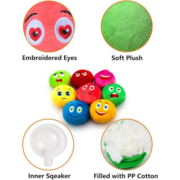 Dog Toy Set: 8-Pack Soft Stuffed Plush Balls, Squeaky Chew Toys, and Interactive Throw Toy for Small and Medium Pets