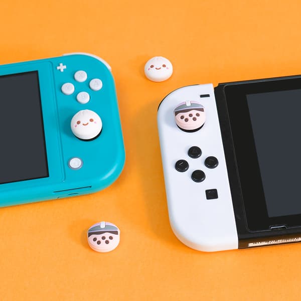 Joystickskydd Bekväm Touch Söt Tecknad Silikon Spel Tumgrepp Skydd för Switch OLED Milk Tea Bun 0.1 0.1