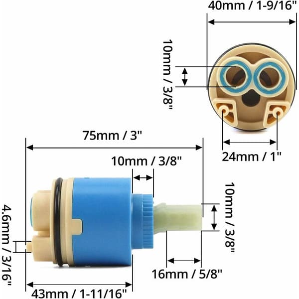 Replacement Ceramic Cartridge, Ceramic for Faucets, 40mm Ceramic Cartridge for Kitchen or Bathroom, Blue, with Base
