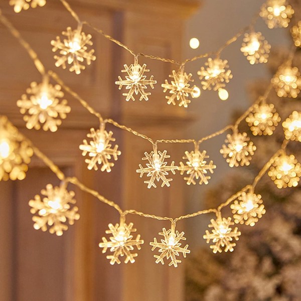 Julgransljus Snöflinga Strängljus, 6 Meter 40 LED Batteridrivna Vattentäta Snöflinga Fairy Lights Inomhus Utomhus för Sovrum