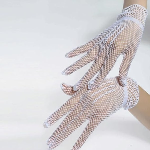 Vita - Fiskgarn Lace Handskar - Långa Mesh Handskar