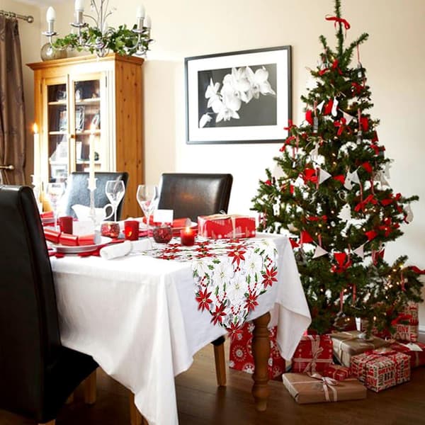 Christmas Table Runner, Embroidered Christmas Table Runner, Centerpiece for Dining Table Holiday Party Christmas Decorations, 37x175cm