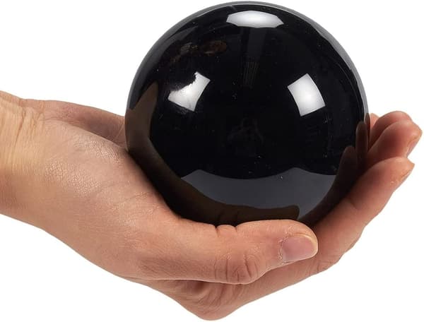 Lille sort obsidiankugle, dekorativ krystalkugle (80 mm / 3,15 tommer)