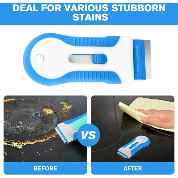 Glass Scraper for Hob, Including 20 Extra Scraper Blades, Multifunctional Cleaning Scraper for Scraping Labels, Decals, Stickers, Grout