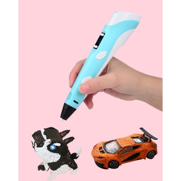 Blå Smart 3D-penna med LED-skärm, med USB laddning, 30 färger Pla Filament Refills