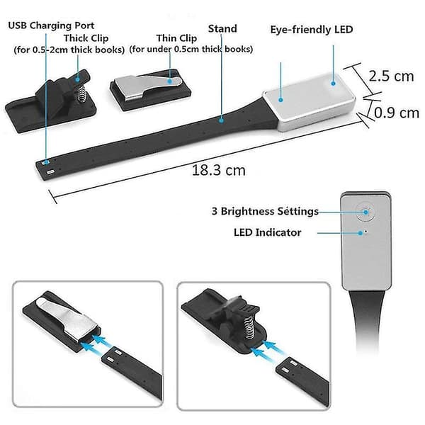 USB-ladeklemme leselys LED leselampe nattlyssett