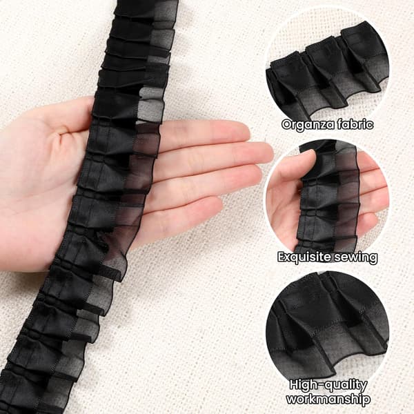 Sort flæsekant blondebånd til kostume (4,5 cm x 5,5 yard) Black